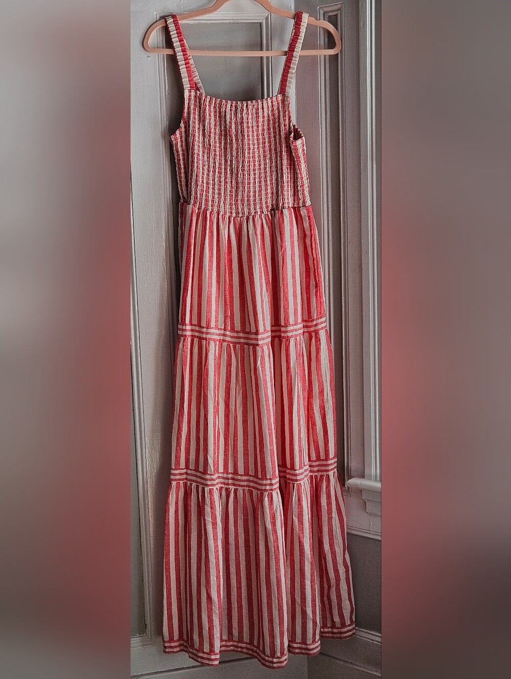 Marine Layer Red & White Striped Smocked Maxi sz M - Picture 2 of 4